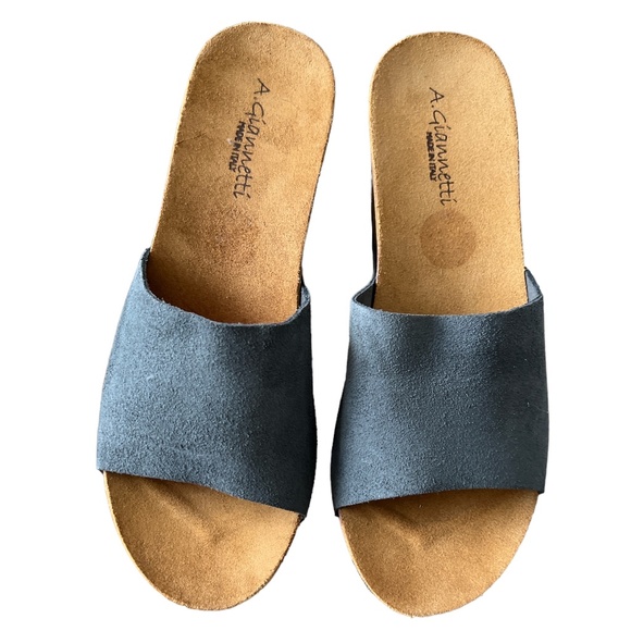 WOMEN’S A. GIANNETTI BLUE / GRAY SUEDE WEDGE SANDALS - Picture 2 of 5